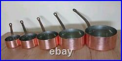 Vintage Set Of 5 Heavy Copper Saucepan Pots MADE IN FRANCE with Iron Handles