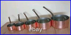 Vintage Set Of 5 Heavy Copper Saucepan Pots MADE IN FRANCE with Iron Handles