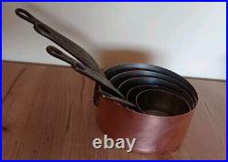 Vintage Set Of 5 Heavy Copper Saucepan Pots MADE IN FRANCE with Iron Handles