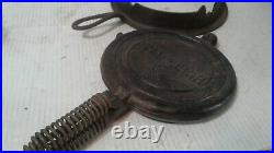 Vintage Shapleigh No. 8 Cast Iron Waffle Maker crosses and squares low base