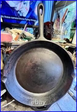 Vintage Unmarked 15.25 Cast Iron Skillet 14.2 Lbs. Inset Heat Ring