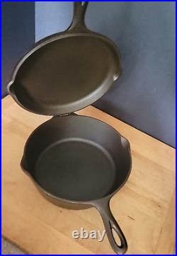 Vintage Unmarked Lodge Cast Iron Hinged Combo Cooker 8-FS Fully Restored