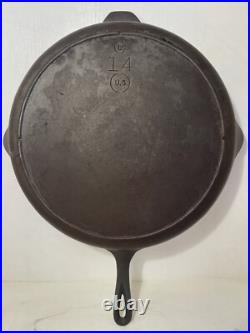 Vintage Unmarked Lodge No 14 Cast Iron Skillet 3 Notch WithHeat Ring US