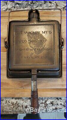 Vintage Wagner Cast Iron Square Waffle Iron 1910