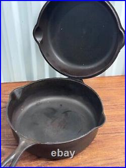 Vintage Wagner Ware Cast Iron 1402 Double Skillet, Deep Chicken Fryer Hinged Lid