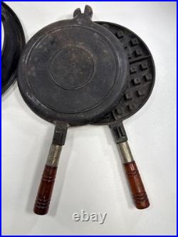 Vintage Wagner Ware Sidney No 8 Cast Iron Waffle Maker With Short Base 1910