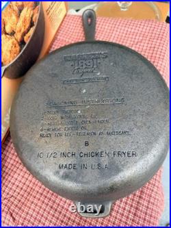 Vintage Wagner's 1891 Original Cast Iron 10 1/4 Chicken Fryer WithGlass Lid #1288