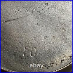 Vintage Wapak #10 Cast Iron Skillet with Heat Ring