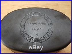 Vintage Western Foundry Co Mi Pet Cast Iron Oval Roaster Number 4