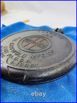 Vintage cast iron Griswold Mfg Co. No 9 Waffle Iron pat. 1.1908 good condition
