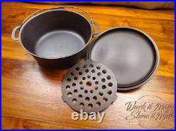 Vollrath #8 Vintage Restored Cast Iron Dutch Oven 3-Piece (Base, Trivet, Lid)