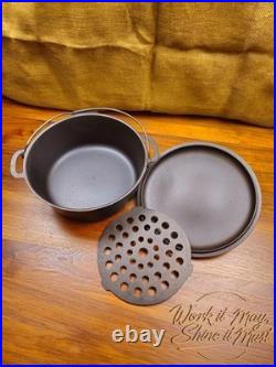 Vollrath #8 Vintage Restored Cast Iron Dutch Oven 3-Piece (Base, Trivet, Lid)