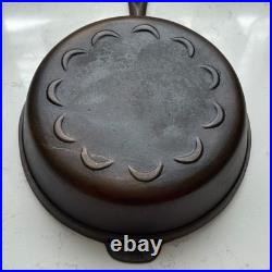 Vtg 1930s Lodge Scalloped Crescent Moon Cast Iron Skillet Chicken Fryer, Flat