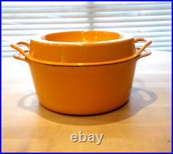 Vtg COUSANCES DOUFEU # 26 5-1/2 quart Enamel Cast Iron Dutch Oven Yellow FRANCE