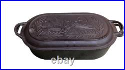 Vtg Cast Iron 10 Qt Wildlife Series Oval Dutch Oven, (missmatched Top & Bottom)