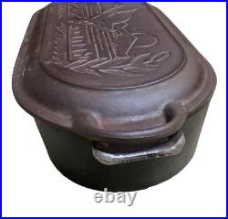 Vtg Cast Iron 10 Qt Wildlife Series Oval Dutch Oven, (missmatched Top & Bottom)