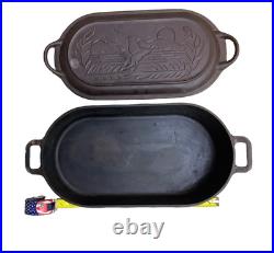 Vtg Cast Iron 10 Qt Wildlife Series Oval Dutch Oven, (missmatched Top & Bottom)