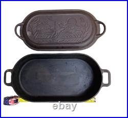 Vtg Cast Iron 10 Qt Wildlife Series Oval Dutch Oven, (missmatched Top & Bottom)