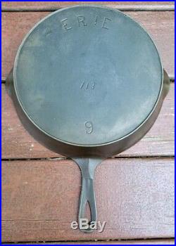 Vtg ERIE No 9 Pre Griswold Block Logo Cast Iron Skillet 713 c1892-1905 Heat Ring