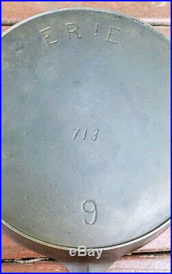 Vtg ERIE No 9 Pre Griswold Block Logo Cast Iron Skillet 713 c1892-1905 Heat Ring
