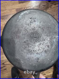 Vtg Griswold #10 Cast Iron Skillet 716 S Block Logo Erie PA USA Pan Antique