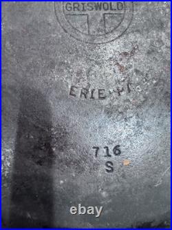 Vtg Griswold #10 Cast Iron Skillet 716 S Block Logo Erie PA USA Pan Antique