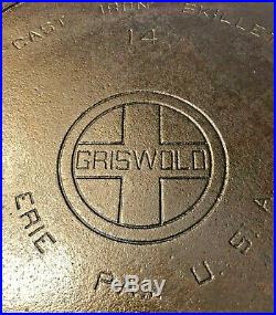 Vtg Griswold 14 Cast Iron Skillet 718 A Large Block Logo Erie Rare Antique Pan