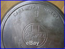Vtg Griswold #9 Cast Iron Skillet Frying Pan Large Slant Logo 710-xi Heat Ring