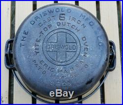 Vtg Griswold Cast Iron Tite Top Dutch Oven 6 HTF Rare Lid Trivet 204 2606A 2605