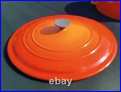 Vtg Le Creuset France F Flame Orange Enameled Cast Iron 5.5 Qt Dutch Oven