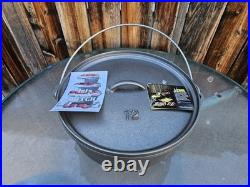 Vtg NOS Unmarked Lodge #12 CO D USA Cast Iron Pot Camp Dutch Oven 3 Footed Lid