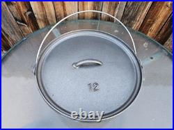 Vtg NOS Unmarked Lodge #12 CO D USA Cast Iron Pot Camp Dutch Oven 3 Footed Lid