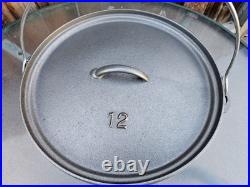 Vtg NOS Unmarked Lodge #12 CO D USA Cast Iron Pot Camp Dutch Oven 3 Footed Lid