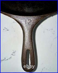 Vtg Unmarked Wagner Ware Cast Iron Skillet #12 Double Spout 14 B Mold Mark. USA