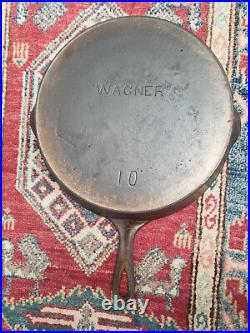 Vtg Wagner #10 Cast Iron Skillet Antique Pan Heat Ring Arch Logo Sidney Plated