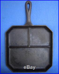 Vtg. Wagner Griswold Cast Iron Bacon & Egg Divided Square Breakfast Skillet Rare