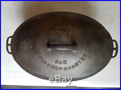Vtg Wagner Ware Sidney O 1285 Cast Iron Oval Roaster # No 5 Lid HTF Rare Antique