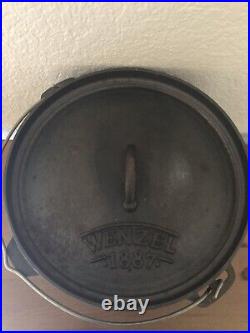 WENZEL 1887 Cast Iron Dutch Oven Roaster Camping with Lid Bail Handle 12 Diameter