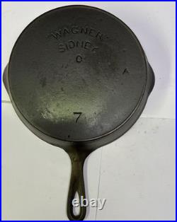 Wagner #7 Double Arc Logo Cast Iron Skillet With Offset A Makers Mark