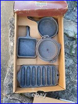 Wagner Cast Iron Cookware 100 Year Anniversary Set 5 Piece Miniature Unused New