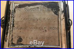 Wagner Mfg Co. Sidney Ohio Cast Iron Square Waffle Maker Iron Pat. Feb 22 1910