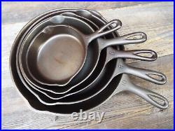 Wagner Stylized Logo 5 PC Cast Iron Skillet Set #'s 10, 8, 6, 5, & 3, restored