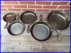 Wagner Stylized Logo 5 PC Cast Iron Skillet Set #'s 10, 8, 6, 5, & 3, restored