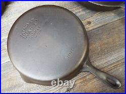 Wagner Stylized Logo 5 PC Cast Iron Skillet Set #'s 10, 8, 6, 5, & 3, restored