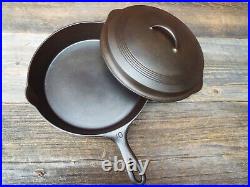 Wagner Stylized Logo Heat Ring #10 / 11-3/4 Cast Iron Skillet with Lid, restored