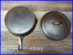 Wagner Stylized Logo Heat Ring #10 / 11-3/4 Cast Iron Skillet with Lid, restored