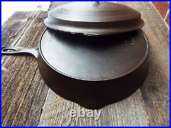 Wagner Stylized Logo Heat Ring #10 / 11-3/4 Cast Iron Skillet with Lid, restored