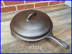 Wagner Stylized Logo Heat Ring #10 / 11-3/4 Cast Iron Skillet with Lid, restored