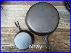 Wagner Stylized Logo Smooth Bottom 3 Thru 10 Cast Iron Skillet set, restored