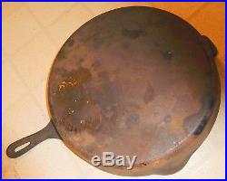 Wagner Vintage Cast Iron Skillet #12 14 Inch Made In USA, cooking pan, pour spouts